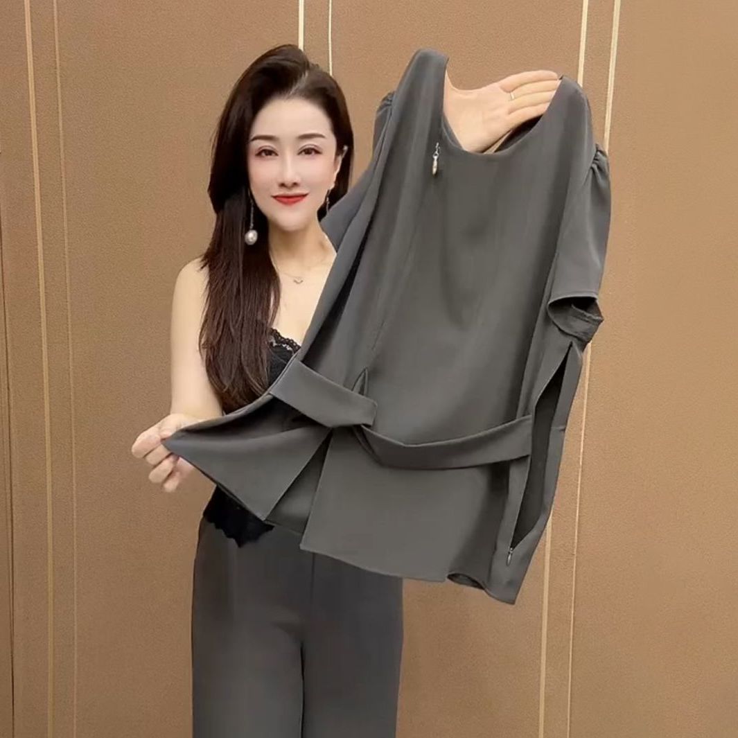 气质显瘦时尚套装减龄短袖阔腿裤