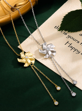 S925纯银大风车流苏项链女简约文艺长款小清新轻奢童心吊坠巨划算