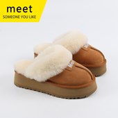 厚底羊毛棉拖鞋 MEET毛毛拖鞋 女外穿皮毛一体雪地靴2023新款 包头拖