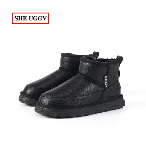 冬季加绒加厚短筒防水防滑雪地靴