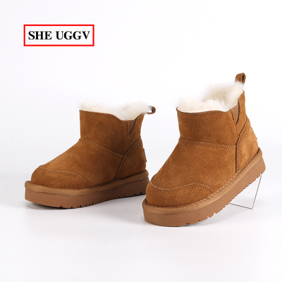 磨砂真皮防滑雪地靴羊毛透气童鞋