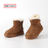 宝宝防泼水雪地靴儿童皮毛一体童靴亮皮加厚棉鞋 冬季 羊毛女童靴子