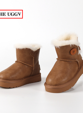 宝宝防泼水雪地靴儿童皮毛一体童靴亮皮加厚棉鞋冬季羊毛女童靴子