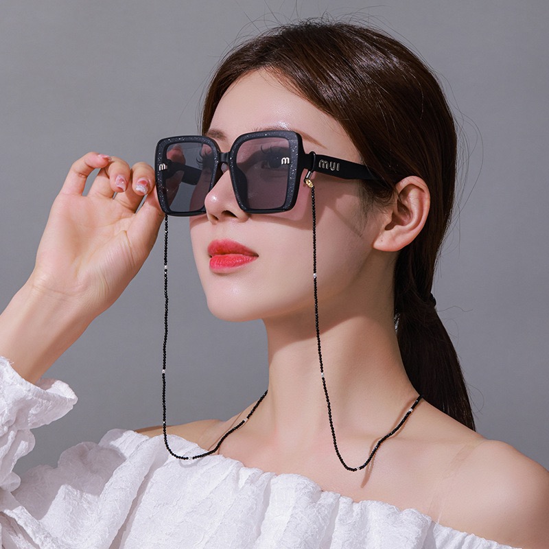 天然淡水珍珠眼镜链黑色人造水晶墨镜挂脖绳高档男女时尚口罩链