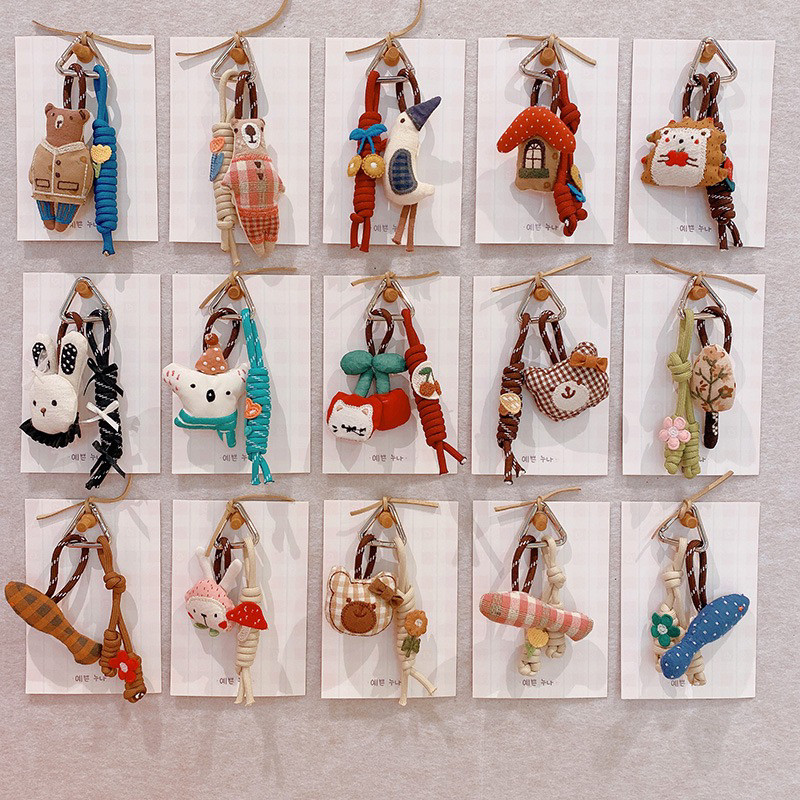 可爱布艺森系玩偶车钥匙扣挂件文艺卡通公仔包挂饰手机挂链钥匙扣