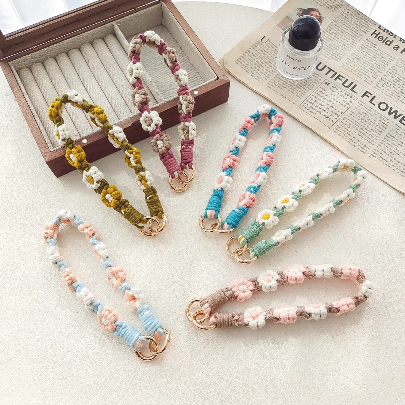 纯手工编织手提带 ins雏菊花朵包带手机提链双头钥匙链手机挂绳女