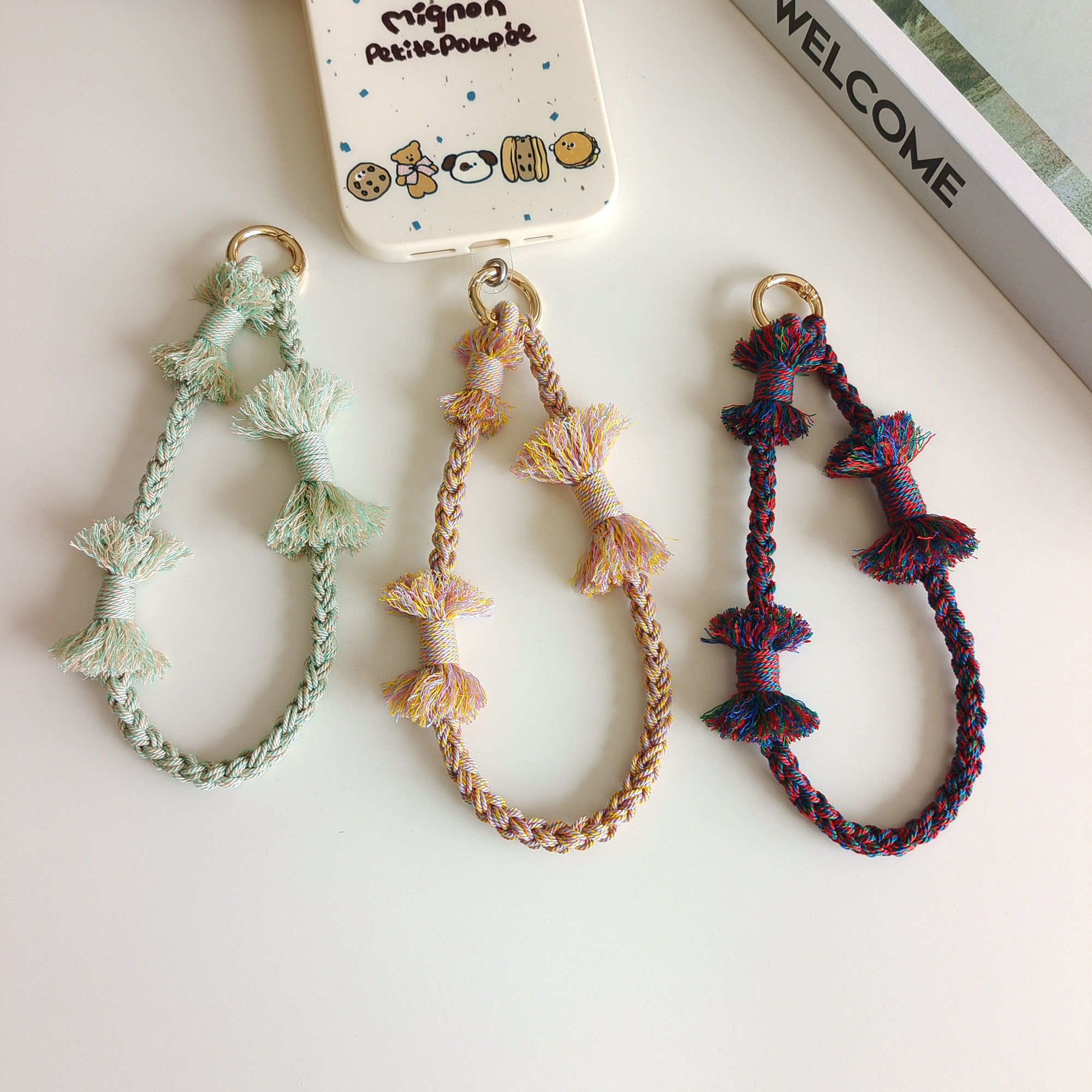 藏式彩色棉线手机挂绳 纯手工编织流苏手腕绳包包钥匙扣防丢挂绳