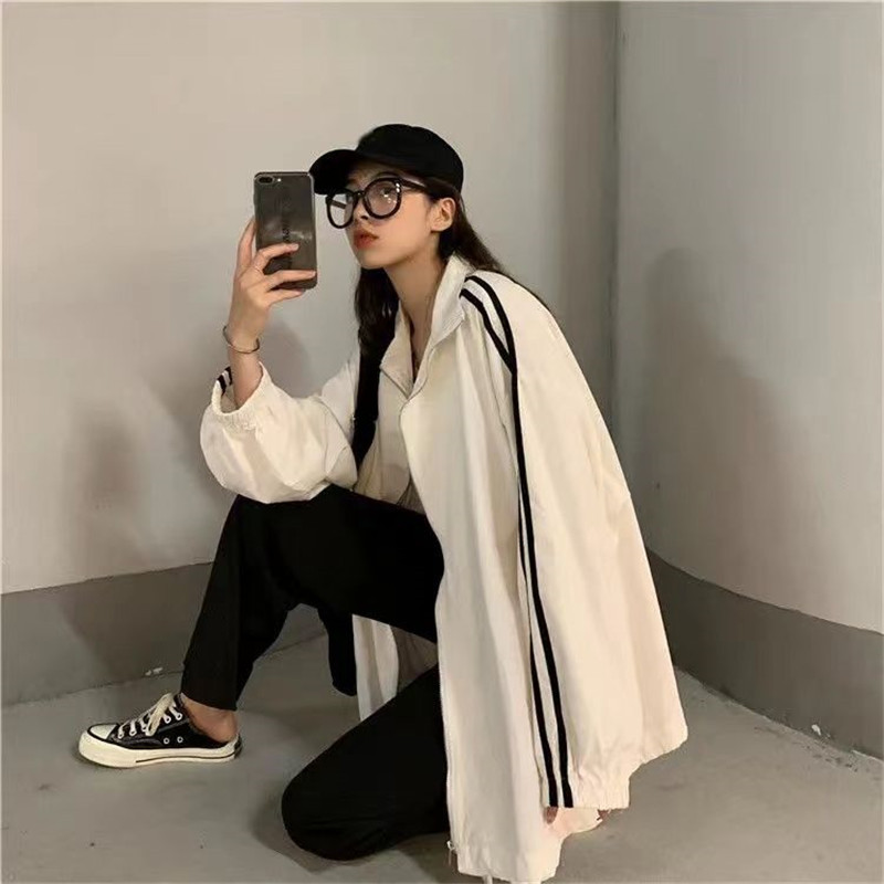 白色防晒衣外套女2024夏季新款宽松韩版学生长袖条纹上衣防紫外线