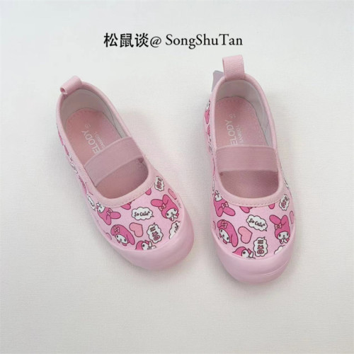 美*乐蒂卡通女童帆布鞋粉色儿童浅口单鞋公主可爱幼儿园防滑软底