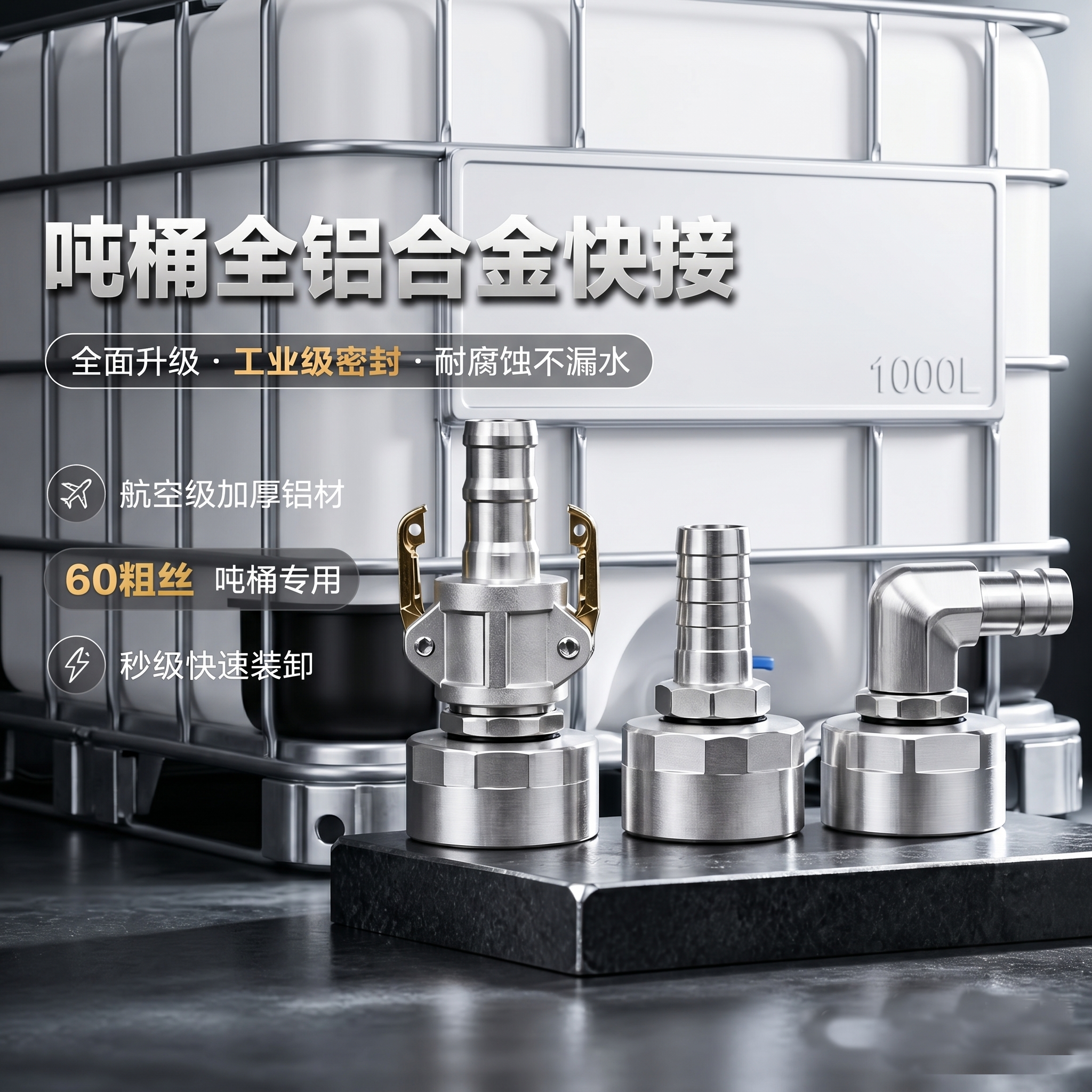 铝合金吨桶接头吨桶阀门转换接头配件6分1寸加强加厚不变形快速