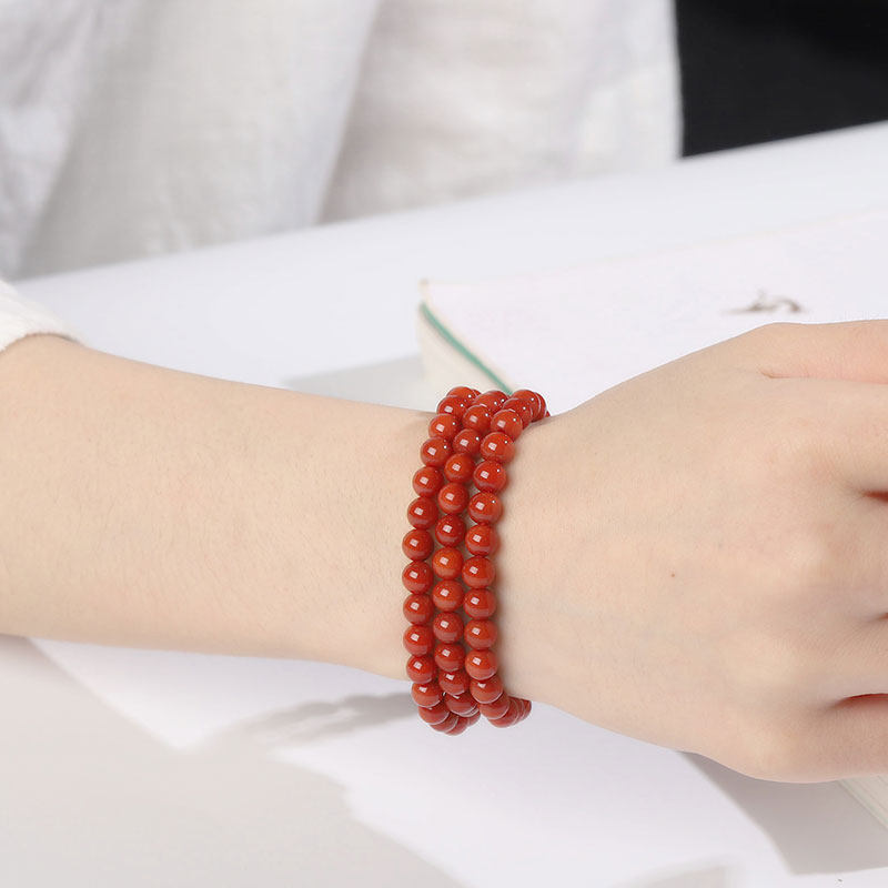 소장품 8A 남쪽 붉은 마노 팔찌 BAOSHAN 단일 원형 전체 빨간색 전체 육체 감 빨간색 팔찌 선물 인증서와 함께 제공