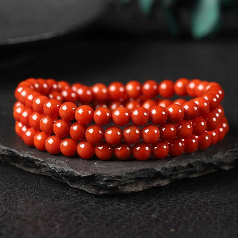 소장품 8A 남쪽 붉은 마노 팔찌 BAOSHAN 단일 원형 전체 빨간색 전체 육체 감 빨간색 팔찌 선물 인증서와 함께 제공