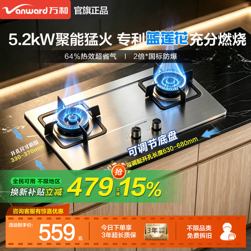 万和B9不锈钢燃气灶旗舰店天然气家用液化气猛火灶具以旧换新补贴