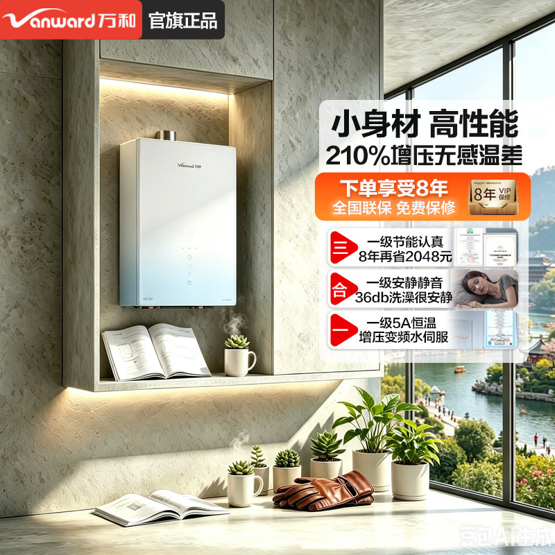 万和安睡洗小体积mini一级节能静音燃气热水器家用16升零冷水V9M