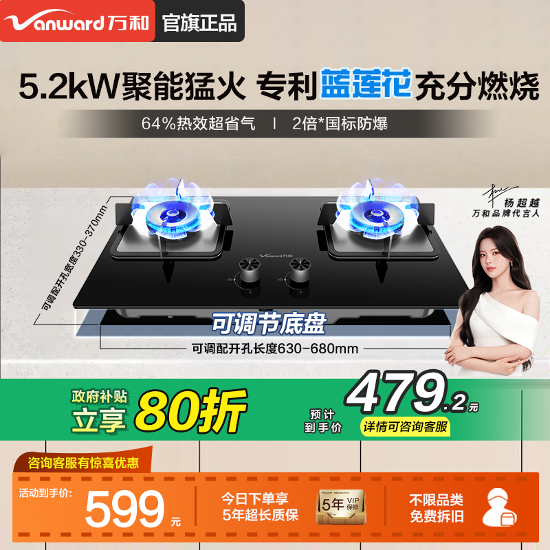 [政府补贴]万和天然气燃气灶煤气灶家用双灶B9台嵌入液化气灶具