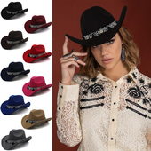 3个尺码 大头围可调节春秋冬季 男女亲子毛呢骑马西部牛仔帽礼帽