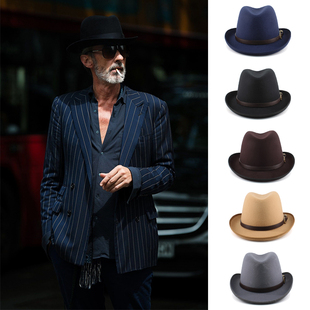 稍大头围春秋冬男女英伦汉堡帽翘檐毛呢礼帽欧美复古洪堡爵士帽