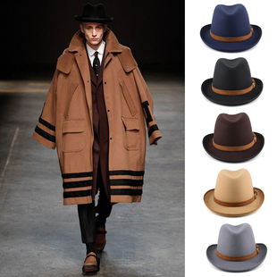 稍大头围春秋冬男女英伦汉堡帽翘檐毛呢礼帽欧美复古洪堡爵士帽