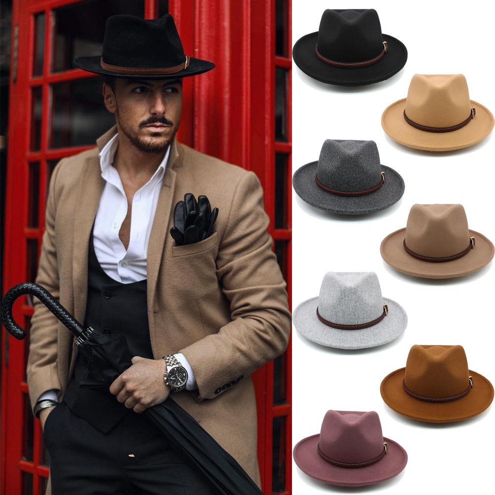 大头围可调节羊毛呢男女大礼帽