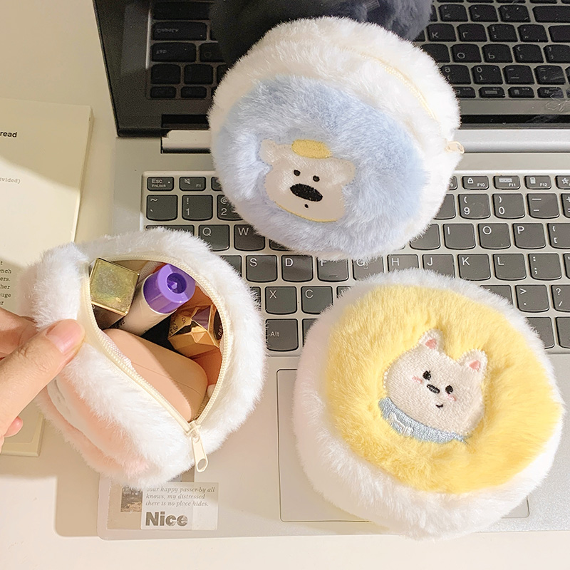 新款ins可爱卡通毛绒零钱包女学生便携口红收纳包创意耳机收纳包