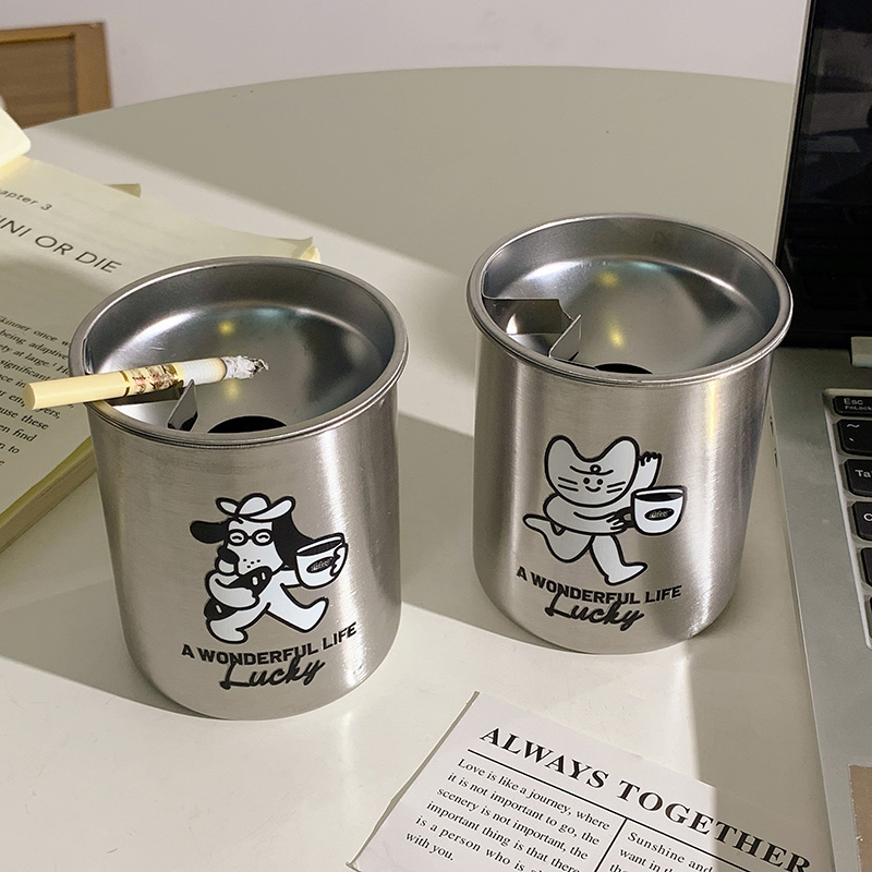原创304不锈钢卡通猫狗烟灰缸家用客厅办公室创意个性车载烟灰缸