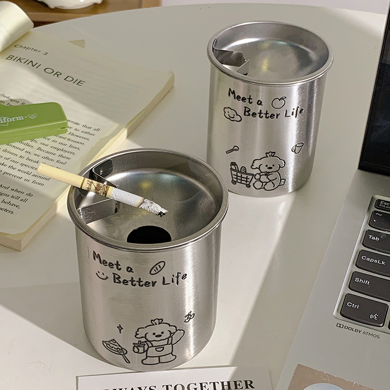 原创304不锈钢卡通可爱小狗车载烟灰缸家用办公室高颜值创意烟缸