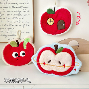 卡通苹果可挂式 加厚超强吸水可爱卡通擦手巾珊瑚绒小方巾厨房浴室