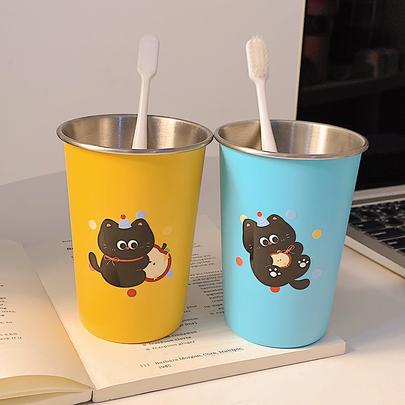 原创卡通抱抱猫情侣洗漱杯儿童漱口家用便携随行不锈钢咖啡杯水杯,家装主材,牙刷牙杯架/漱口杯,淘宝优惠券,粉丝福利购,淘宝优惠卷