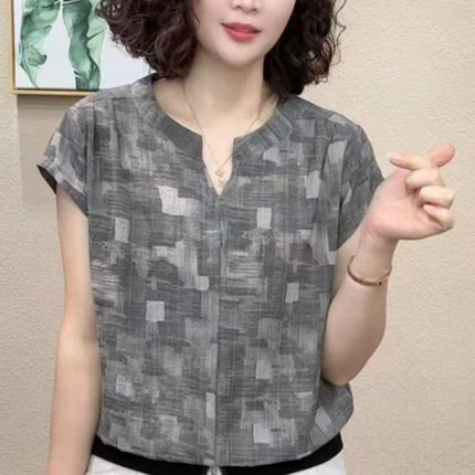 2026夏季新款时尚简约百搭女士短袖印花衬衫上衣