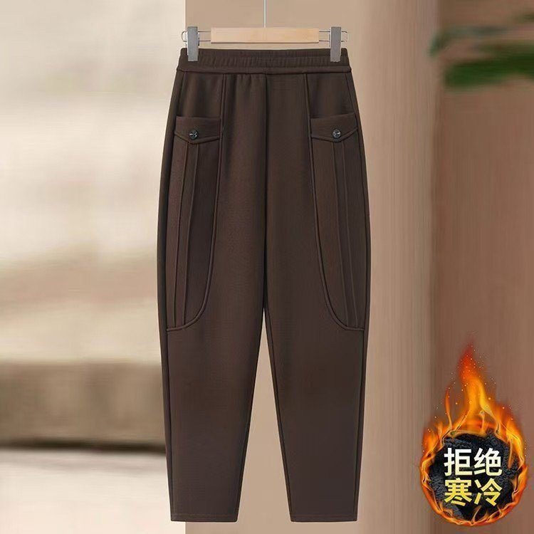 秋冬新款加绒加厚时尚哈伦裤高腰宽松休闲裤妈妈装裤子女