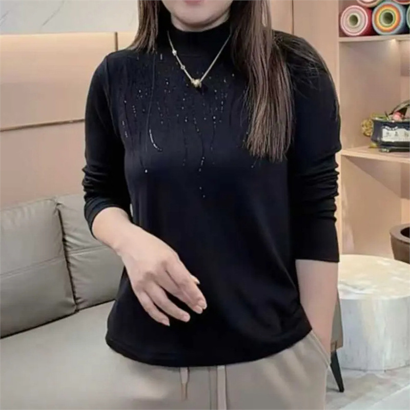 秋冬季新款时尚加厚双面绒打底衫洋气半高领长袖上衣