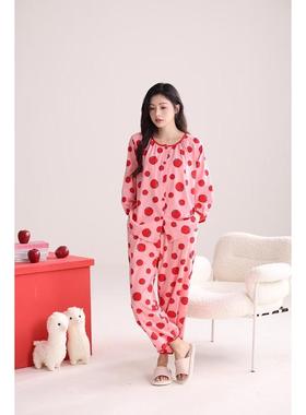 佐雅春夏女款纯棉圆领开衫长袖家居服睡衣510032