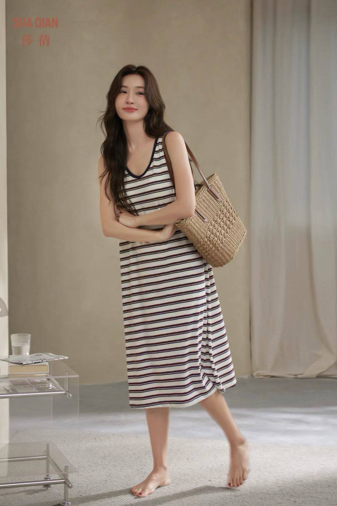 莎倩女款棉加莫代尔坎袖家居服睡裙360135