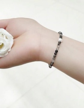 细款黑发晶手链女天然黑色水晶发丝钛晶细手串男女手串闺蜜叠戴手