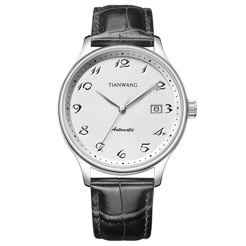 天王昆仑系列国风纂刻真皮大表盘机械表51353男士手表