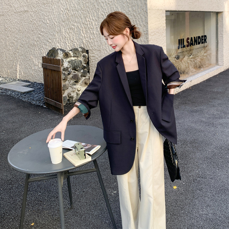 韩系高级感廓形西装外套女2025秋季新款松弛感宽松休闲百搭小西服图片
