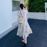 法式温柔风刺绣连衣裙女2025夏季新款高级感海边度假风V领长裙子，女装连衣裙，2C196