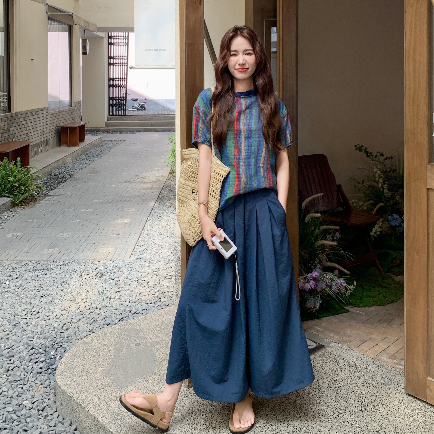 小众不撞款休闲套装女2025初夏穿搭宽松条纹短袖阔腿裤超火两件套,女装套装/套裙,2C196