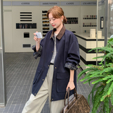 藏青色高级感气质工装外套女2025秋季新款韩系宽松小个子百搭上衣，女装风衣，2C196