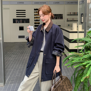 藏青色高级感气质工装外套女2025秋季新款韩系宽松小个子百搭上衣图片