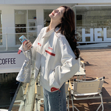 白色立领机车棒球服短外套女2025春秋季新款韩系宽松休闲夹克上衣，女装短外套，2C196