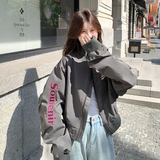 韩版字母刺绣灰色棒球服外套女春秋2025新款超火好看短款夹克上衣，女装短外套，2C196
