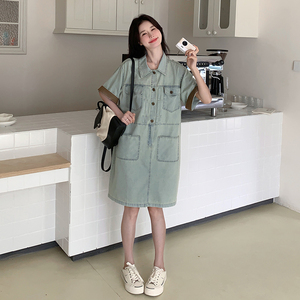 港味复古牛仔连衣裙女2025夏季新款韩系减龄小个子设计感工装裙子图片