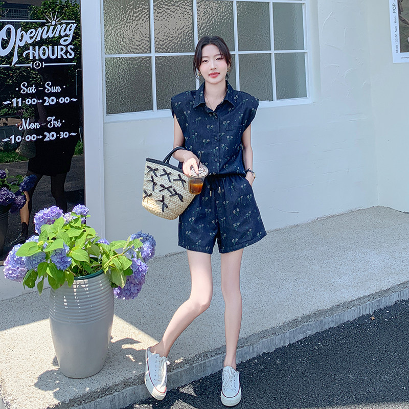 时尚套装休闲套装高腰西装炸街牛仔减龄显瘦女装宽松小香风气质图片