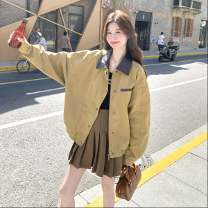 高级小众巴恩风黄色外套女春秋2025年超火好看独特漂亮短夹克上衣图片