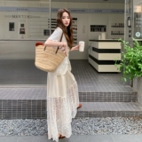 超火独特蕾丝拼接T恤马甲配阔腿裤套装女夏2025新款超好看三件套，女装套装/套裙，2C196