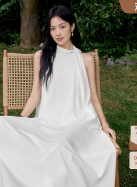 伊芙丽宽松飘带挂脖无袖衬衫上衣女2025夏装新款百搭休闲上衣女