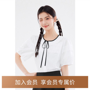 别致短袖 诗凡黎白色蝴蝶结蕾丝衬衫 法式 气质小衫 衬衣女 2024夏新款