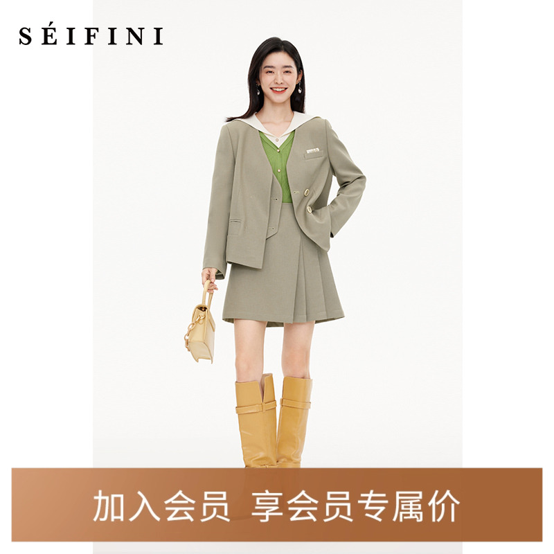 【商场同款】诗凡黎学院灰色西装2024年秋新款短外套女3E8311171