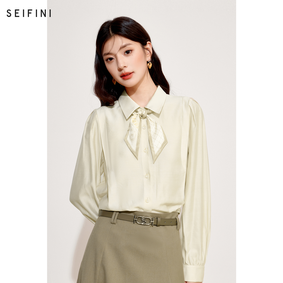 【商场同款】诗凡黎纯色翻领衬衫2024秋新款小衫衬衣女3F8222421